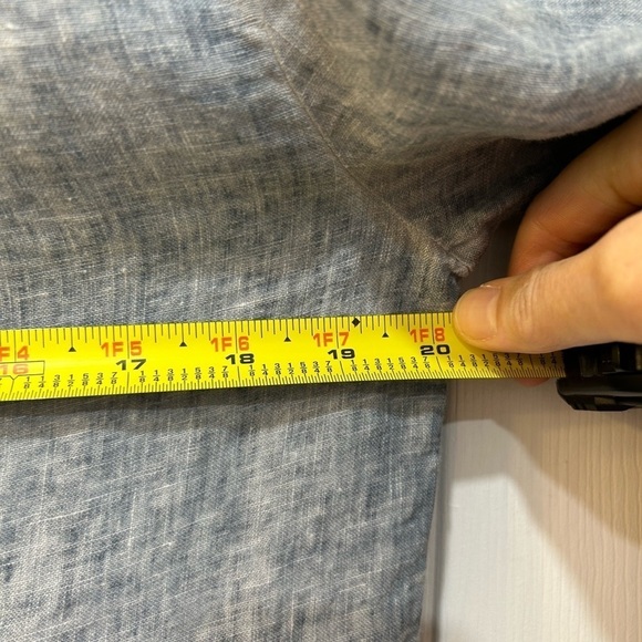 Chico's Button Down Blouse Linen Lace Inset Embroidered Blue Art To Wear Size S - Picture 10 of 12